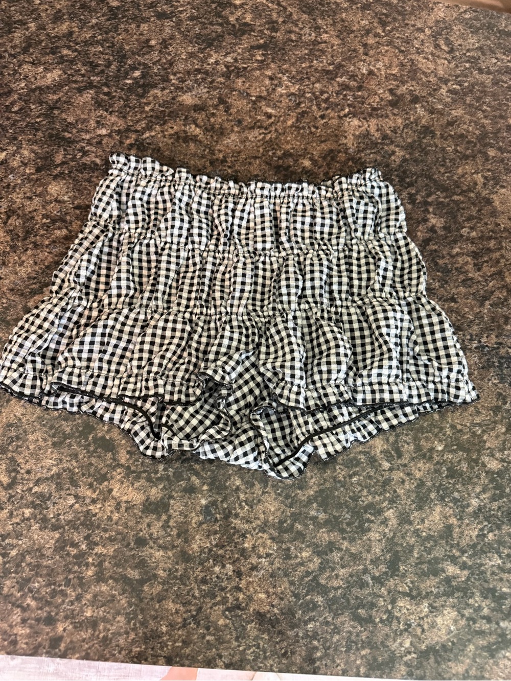 Altar'd State Black and White Gingham High Waist Ruffle Shorts